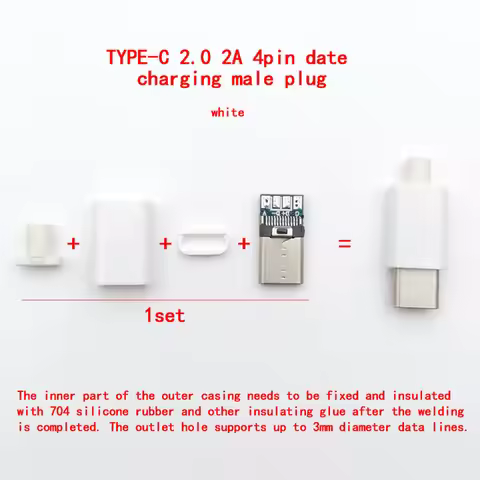 5sets Welding wire type-C USB 3.1 4pin 2A large current USB 2.0 Type-c USB C Male Pulg Connector Par