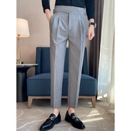 Gray Gurgle Trousers Men's High Waist Spring Autumn Business Casual Double Knife Gurkha Belt-Free Su