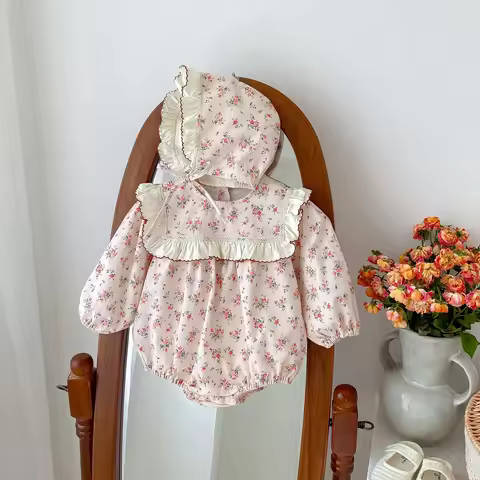7596 Newborn Girl Clothes Autumn New Baby Girl's One Piece Clothes Princess 100Days Party Clothes Wi