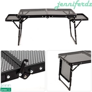 JENNIFERDZ Metal Mesh Grill Table, Adjustable Height Aluminum Outdoor Collapsible Garden Desk, Wing Panels Black with Storage Bag Foldable Picnic Folding Camping Table Party