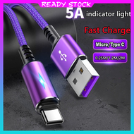 สายชาร์จเร็ว5A ไฟแสดงสถานะสายชาร์จ Android Micro USB ชาร์จเร็วโทรศัพท์มือถือ Type-C สำหรับ Samsung X