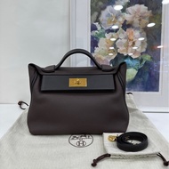 Hermes 愛馬仕 2424-29 烏木色拼黑色金扣 Z刻