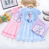 Frozen Princess Print Dress for Kids Girls' Colorful Sequin Dress Summer Short Sleeve Dress Cotton Little Girl Princess Dress XXLG