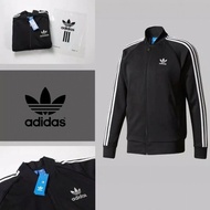 jaket adidas lotto putih keren sport jaket tracktop free masker - hitam - putih