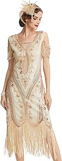 Womens Flapper Dress Roaring 20s Vintage Dress Long Fringed Gatsby Dress