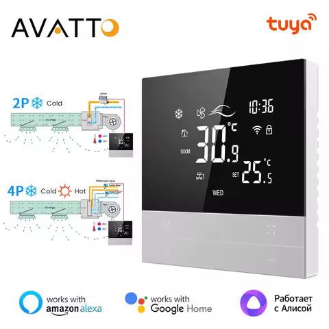 AVATTO Tuya WiFi Smart Central Air Conditioning Thermostat,Heating And Cooling 3 Speed Fan Coil Unit