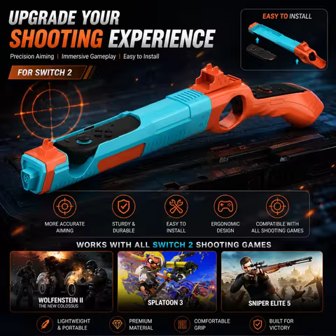 For Shooting Gun Controller for Nintendo Switch 2, HHC-S217 Motion Sensing Game Gun Handle Grip NSW2