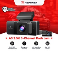 REDTIGER A3 3-Channel Dash Cam with 2.5K Front Camera Wi-Fi IR Night Vision Loop Recording G-Sensor(