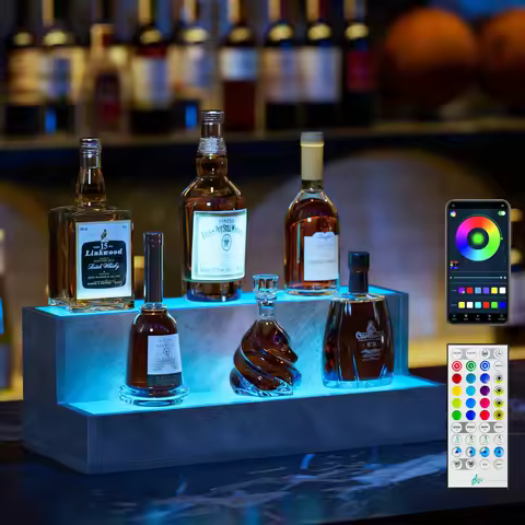 LED Lighted Liquor Bottle Display Shelf, 20 Inch Display Shelf, DIY Illuminated Bottle Shelf with Ap