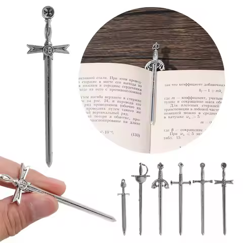 6Pcs/Set Creative Antique Swords Knife Bookmark Charms Metal Bookmarks Pendants Book Clips Reading M