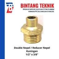 Double Nepel (Nipple) Kuningan / Reducer Nepel Kuningan 1/2" x 3/8" | Perlengkapan Saluran Air