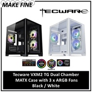Tecware VXM2 TG Dual Chamber  MATX Case with 3 x ARGB Fans Black / White