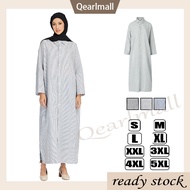 【Ready stock 】Women S-5XL Dress Muslimah Fashion Loose Casual Stripe Printed Button Down Split Hem M