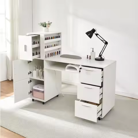 Manicure Table Nail Desk for Nail tech, 56 Inch Beauty Nail Table w/3 Cabinet+3 Drawers+3 Layers Ope