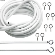 CHERRY3WK 1Set Curtain Spring Rope, with HOOKS EYES White Window Cord Cable , PVC Steel 2/3/4/5 Mete