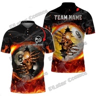 Billiards 8 Ball & 9 Ball Fire Skull Crack Personalized Name 3D Printed Premium Men's Polo Shirt Sum