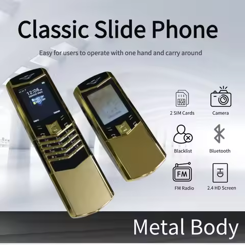 2G GSM Classic Slider Metal Senior Cellphone Luxury Magice Voice Blacklist Two Sim Large Key Portabl