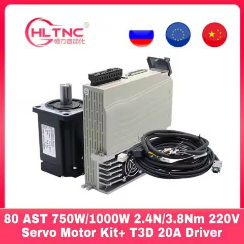 80 Flange AC Servo Motor 220V 750W 1000W 2.4Nm / 3.8Nm + Driver T3D-L20A-RABN with 3m Cable For CNC 