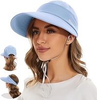 Sun Hats for Women UV Protection Wide Brim 2 in 1 Zip-Off Visor Summer Beach Hat Womens Packable Golf Hat Blue