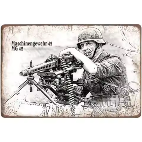 MG42MachineGunMetalSign Maschinengewehr 42 (MG42) Metal Sign - Military Theme Decor,Enthusiast Wall 