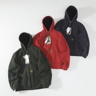 J1Y4 Heavy Carhar *** J130 Canvas Hooded Jacket American Retro Cargo Jacket Fleece Lining Thickened 