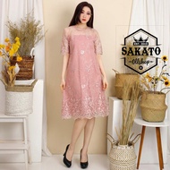 DRESS TILLE BRUKAT MIDI ALEA PESTA KONDANGAN NATAL KOREA WANITA TERBARU 2023/DRES MODERN BROKAT BORD