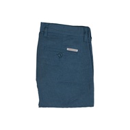 Hazard กางเกงทำงานขายาวมีลายไม่มีจีบ ผ้า Linen(ลินิน) สีน้ำเงิน