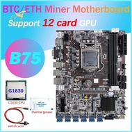 B75 12 Card GPU BTC Mining Motherboard+G1630 CPU+Thermal Grease+Switch Cable 12XUSB3.0(PCIE) Slot LGA1155 DDR3 RAM MSATA