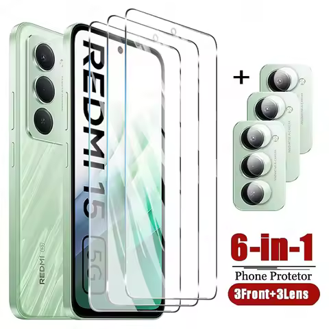 6IN1 Tempered Glass For Xiaomi Redmi 14C 15 15C 13 Screen Protector Redmi 13C 12C 12 Turbo 3 A1 A2 A