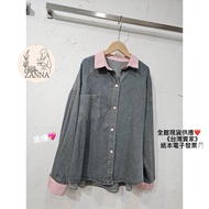 < zanna > 791 (k/w) f3-1 Super Nice Patchwork Color Pocket Design Lapel Denim Shirt Top Women Other 