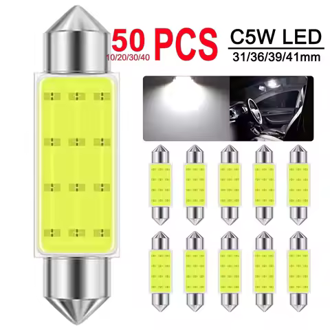 10/20/30/50 PCS C5W Festoon 31mm 36mm 39mm 41mm LED Bulb C10W 12V COB 6500K White Car Interior Dome 