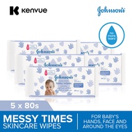 [Bundle of 5] Johnson's Baby Messy Times Gentle Cleansing Wipes For Baby's Hands, Face & Around The 