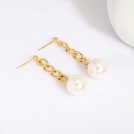 Korean S925 Sterling Silver Plated 14K Gold Long Pearl Earrings