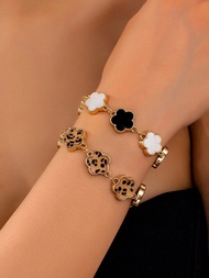 2pcs/1pc New Multicolor Patchwork Clover Flower Bracelet, Elegant Gorgeous Yet Minimalist Fashion De