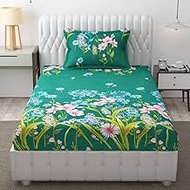 KAWI Single Bedsheet Elastic Fitted Glace Cotton with 1 Pillow Cover (72"X 48"Xup to 8 Inche Mattres