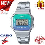 (ของแท้ 100%) นาฬิกา Casio คาสิโอ Digital นาฬิกาข้อมือผู้ชาย/ผู้หญิง สายสแตนเลส รุ่น A168WER-2A ของแท้ ประกัน