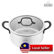 [ Local Ready Stocks ] iGOZO 24CM ELITE 304 STAINLESS STEEL CASSEROLE + GLASS LID COOKWARE KITCHENWARE PERIUK PENUTUP