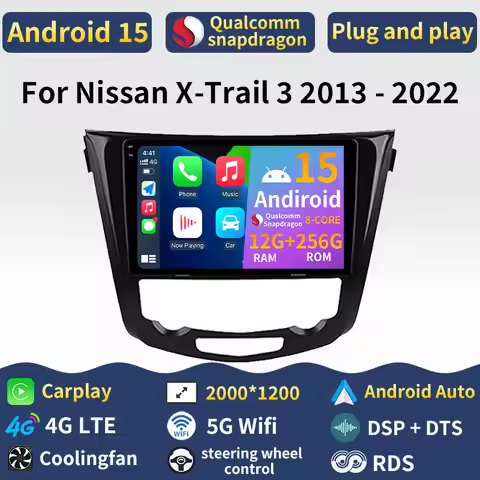 Android 15 Carplay For Nissan X-Trail 3 2013 - 2022 Qashqai 2 J11 Stereo Navigation Video Car Radio 