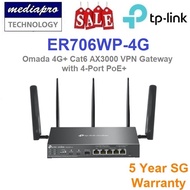 TP-Link ER706WP-4G Omada 4G+ Cat6 AX3000 Gigabit VPN Gateway with 4-Port PoE+ - 5 Year TP-Link Singa