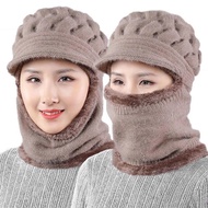 Topi Kupluk Rajut Musim Dingin Syal Pelindung Leher Pria Wanita Full Face Visor Winter Beanie Hat
