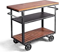 BOKKOLIK Vintage Rolling Bar Cart on Wheels Industrial Mobile Serving Cart Metal and Wood Design for