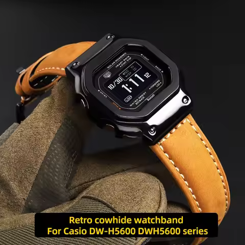 Modified Retro cowhide watchband Metal watchcase suit For Casio DW-H5600 DWH5600 40th Anniversary Me