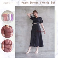 Fegia Button Obi Crinkle Set Felagia Maxi Skirt Crop Top - CG210606