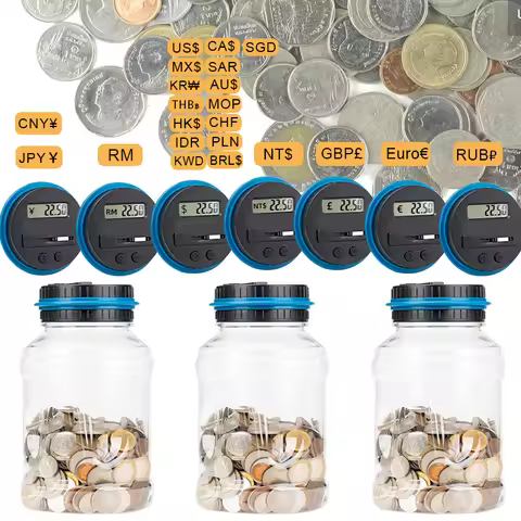 Smart Digital Coin Counter Money Jar - Multi-Currency Savings Box for USD, EUR, GBP, MXP Coins, Coi