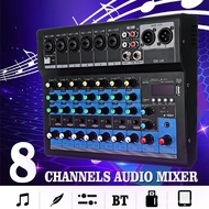 8 Channel Portable Audio Mixer with Bluetooth USB DJ Sound Mixing Console MP3 Jack Karaoke 48V Amplifier For Karaoke KTV