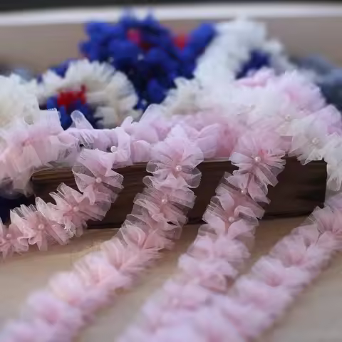 5cm wide centre crimped hand beaded fluffy edge lace DIY collar cuff shoulder bag with pet bib decor