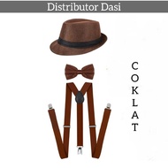 Black Fedora Susepender Hat and Bow Tie Package for Adult Men Suspender for Man