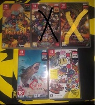 售 中古 switch 1 game 中文字幕 3盒 遊戲（ 街頭戰士 $230、Q版 熱血三國志 亂世風雲 售完、兒時回憶 魂斗羅 售完、食人鯊 $180、兒時回憶 炸彈人 R $150、三盒 為 