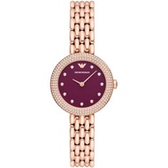 Emporio Armani Red Dial With Rose Gold Stainless Steel Strap Women Watch AR11491