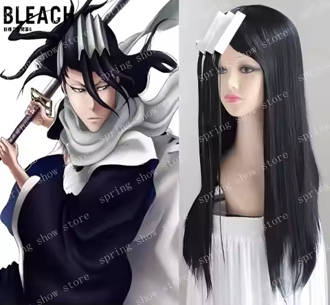 BLEACH The Captain of 6th Division Kuchiki Byakuya Cosplay Costume Hair Black Long Styled Halloween 